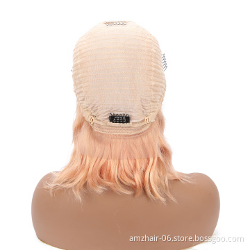 Wholesale Straight Human Hair Short Blonde 1B 613 Pink Gold Color Bob Lace Front Wig Raw Peruvian Virgin Human Hair Wig Vendor